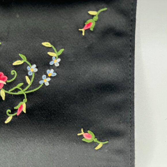 Vintage Small French Black Embroidered Floral Satin‎ Clutch Purse Evening Bag - Picture 3 of 12